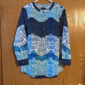 Lands' End Blue Floral Button-Up Blouse Size 8